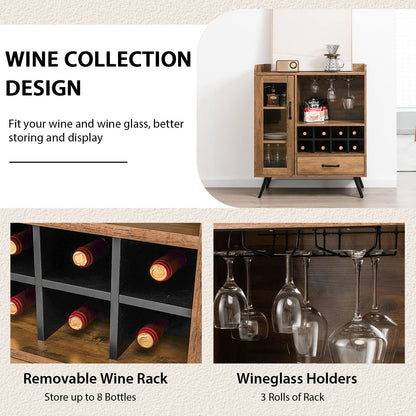 Giantex Bar Cabinet with Wine Rack, Coffee Bar Buffet Cabinet with Storage, Drawer, Glass Holder, Cupboard Wood Sideboard for Wine Bottle, Liquor, Farmhouse Kitchen Dining Room Furniture - WoodArtSupply