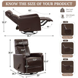 Neioml Swivel Rocking Recliner Chair for Small Space, Manual Swivel Glider Recliner for Nursery,RV,Rocking Recliner with Footrest and Side Pocket,Breathable Leather,Dark Brown Neioml