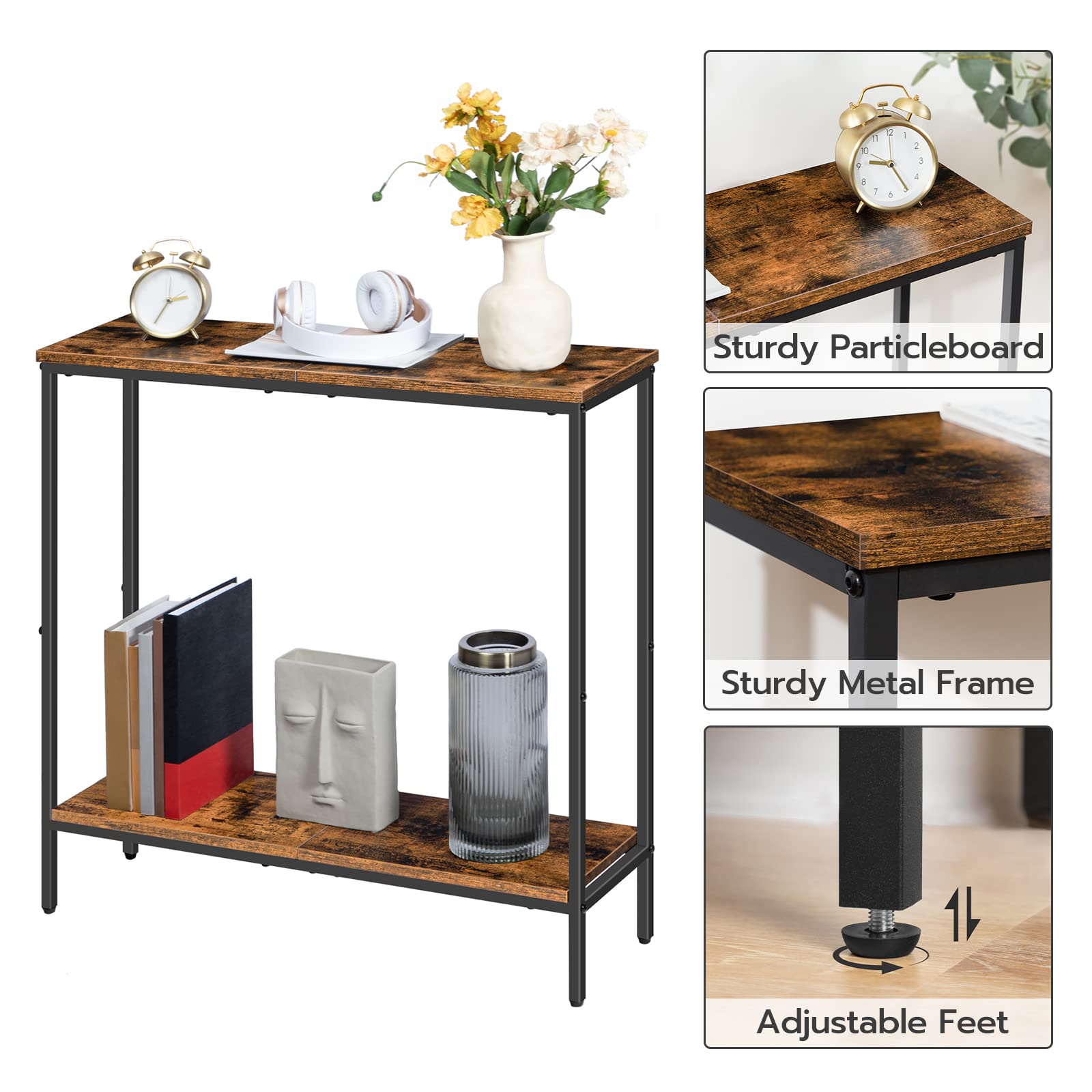 HOOBRO 29.5 Inches Narrow Console Table, Small Sofa Table, Entryway Table with Shelves, Side Table, Display Table, for Hallway, Bedroom, Foyer, Living Room, Rustic Brown and Black BF22XG01 - WoodArtSupply