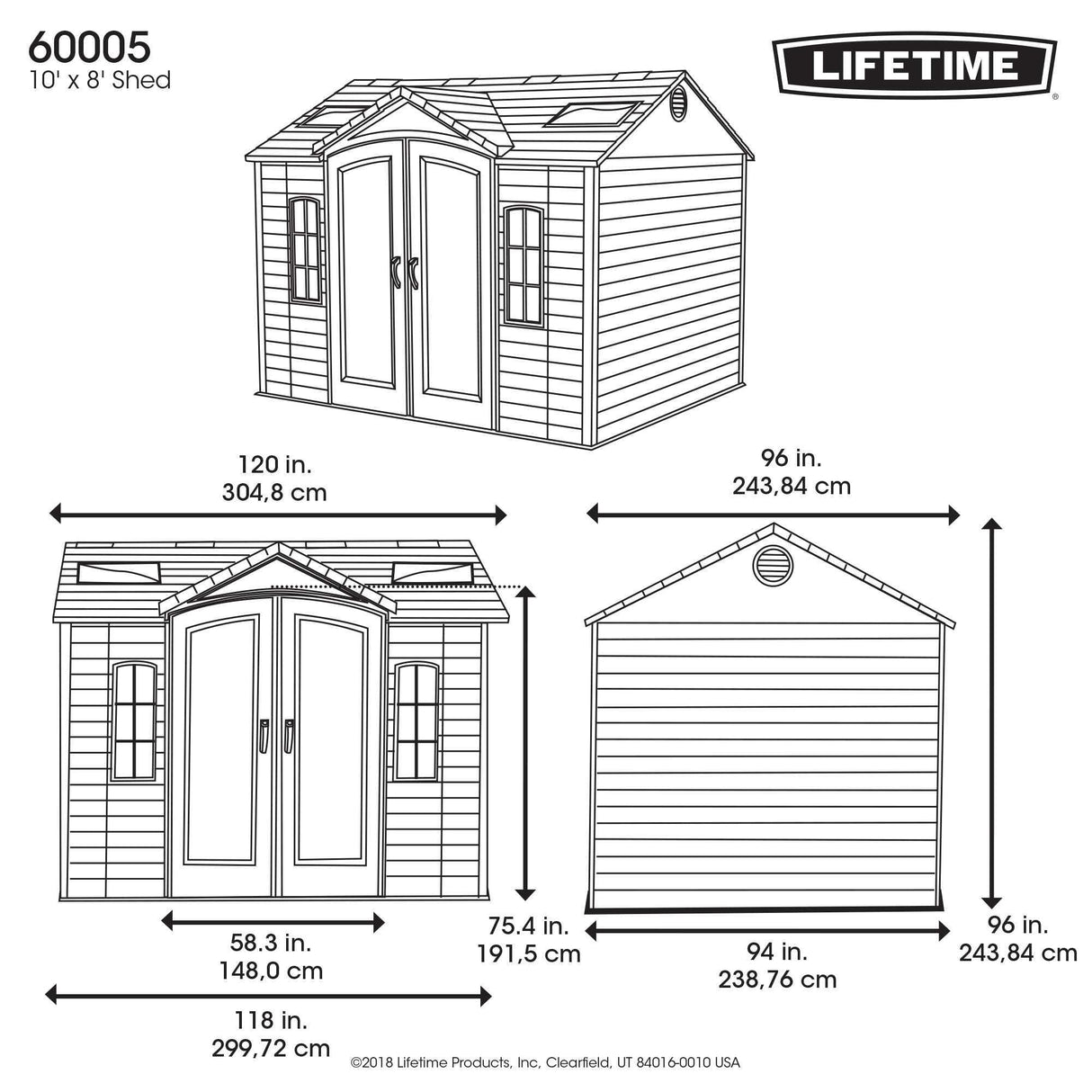 Lifetime 60005 Outdoor Storage Shed with Windows, Skylights and Shelving, 10 x 8 Feet Lifetime