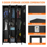 Aobabo 9 Doors Metal Storage Locker Cabinet for Employees, Storage Locker for School Office Gym Bedroom, Industrial Steel Storage Locker with 18 Hooks, Black, Assembly Required Aobabo
