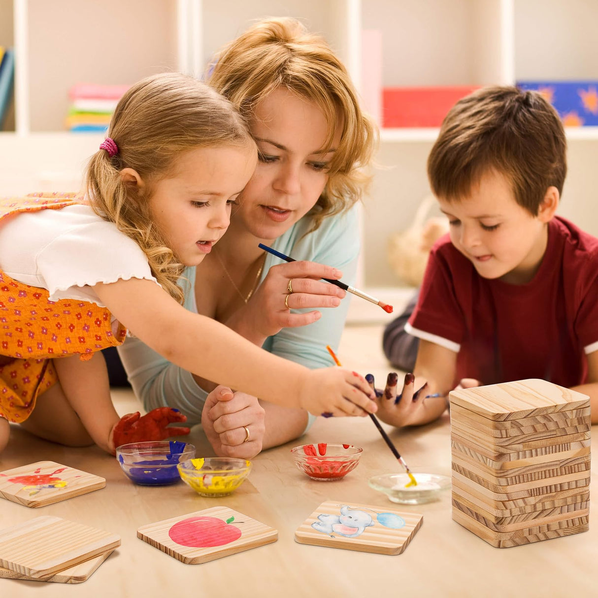 36Pcs Unfinished Wood Coasters-4 in Unfinished Natural Wood Slices for Crafts with Non-Slip for Wedding Decoration/Blank Coasters Wood Kit DIY Architectural Models Drawing Painting Wood Engraving Yangbaga