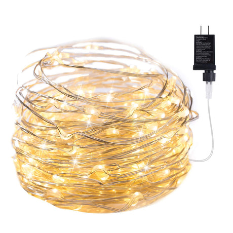 Minetom Fairy Lights Plug in, 33Ft 100 LEDs Waterproof Silver Wire Firefly Lights, Adaptor Included, Starry String Lights for Wedding Indoor Outdoor Christmas Patio Garden Decoration, Warm White Minetom
