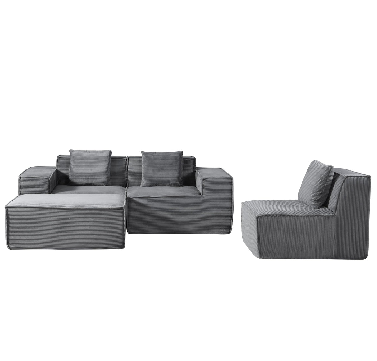 Container Furniture Direct Rowan Convertible Corduroy Sectional Couch with Ottoman & Pillows, Modular L Shaped Sleeper Sofa, Boneless Cloud Couch for Living Room Furniture, Dark Grey Container Furniture Direct
