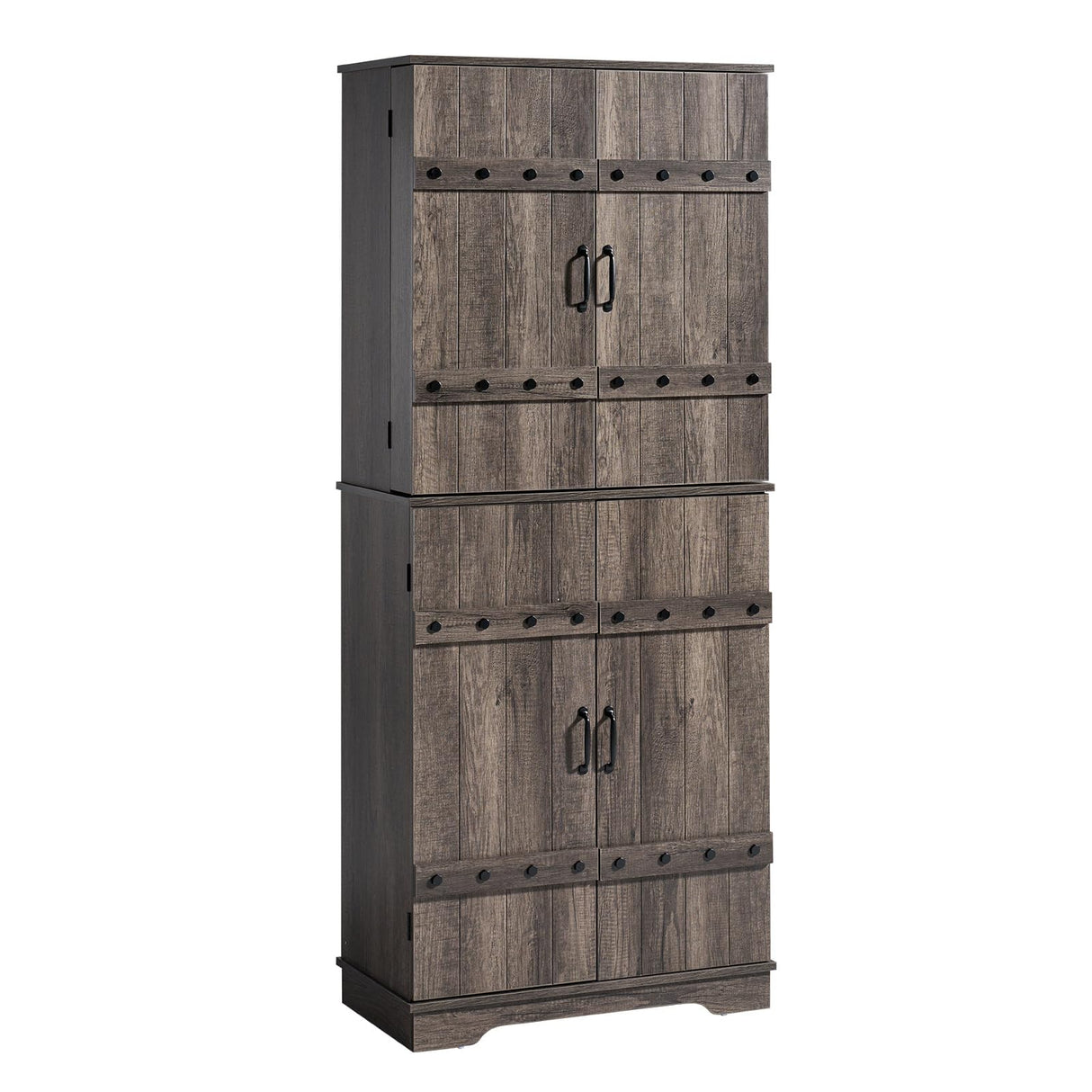 VanAcc 72" Tall Farmhouse Kitchen Pantry Cabinet with Door Organizer & Adjustable Shelves, Wooden Storage Cupboard with Drawer and Barn Doors for Kitchen, Dining Room, Living Room, Grey Oak VanAcc