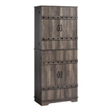 VanAcc 72" Tall Farmhouse Kitchen Pantry Cabinet with Door Organizer & Adjustable Shelves, Wooden Storage Cupboard with Drawer and Barn Doors for Kitchen, Dining Room, Living Room, Grey Oak VanAcc