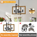 17" Farmhouse Chandelier, 4-Light Rustic Chandelier for Dining Room Light Fixture, Adjustable Wood Hanging Light Fixture for Living Room, Kitchen, Foyer, Bedroom and Entryway Lynnoland