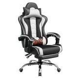 Yaheetech Gaming Chair, Video Game Chair with Massage Lumbar Support and Footrest Height Adjustable Ergonomic Computer Gaming Chair with Swivel Seat and Headrest, Black/White Yaheetech