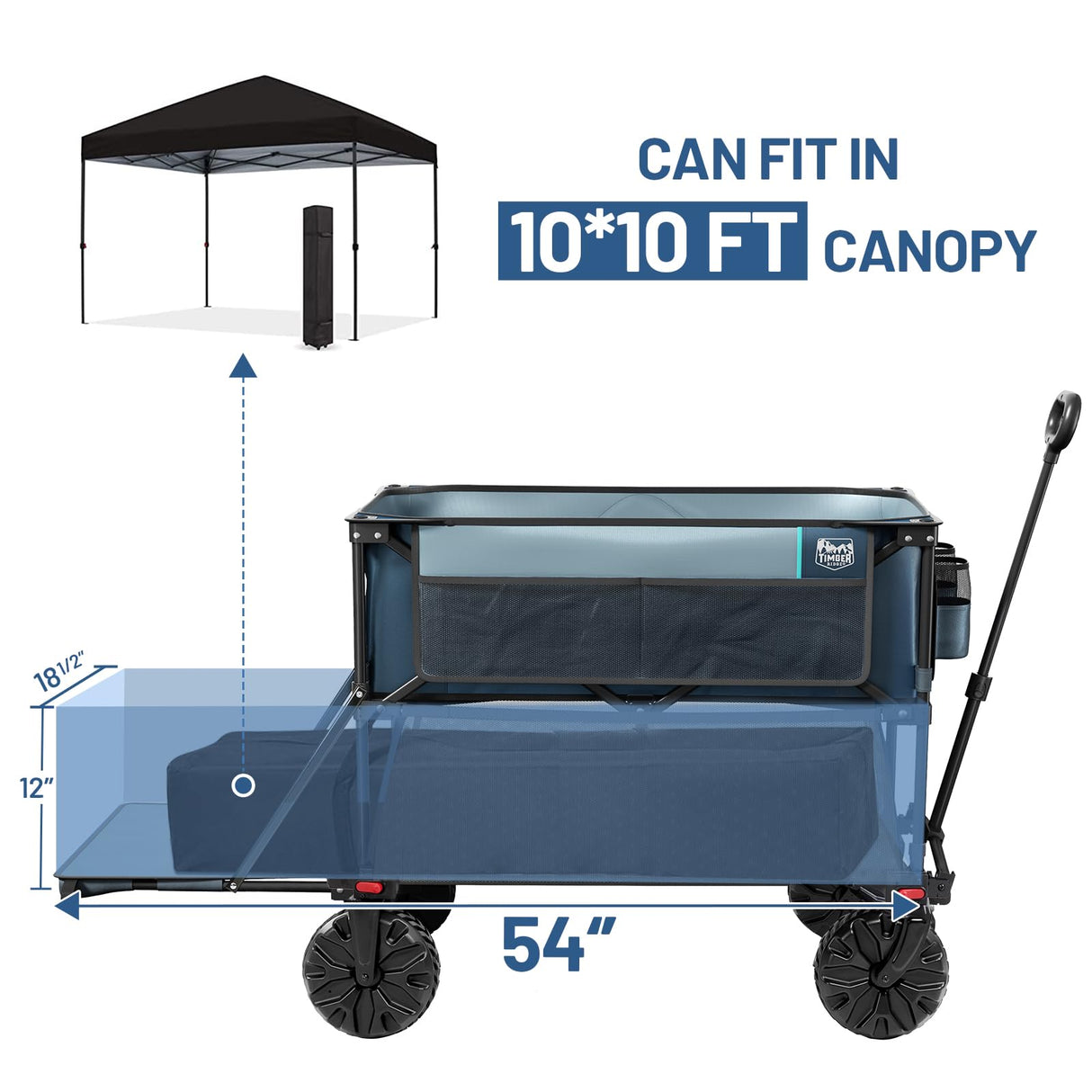 TIMBER RIDGE 400L Large Capacity Folding Double Decker Wagon, 54" Extra Long Extender Wagon Cart, 450lbs Heavy Duty Collapsible Wagon, All-Terrain Big Wheels for Camping, Sports, Shopping, Blue TIMBER RIDGE