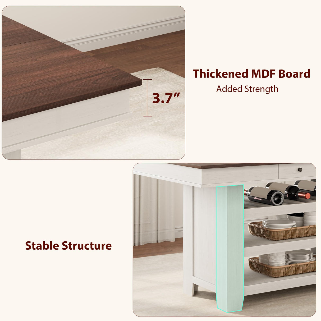 GAOMON 60" Counter Height Dining Table for 4, Farmhouse Rectangular Tall Bar Height Kitchen Dining Table & Thick Table Top, with Deepened Wine Rack & Shelves for Kitchen, Bar,Retro White & Brown GAOMON