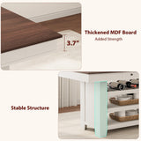 GAOMON 60" Counter Height Dining Table for 4, Farmhouse Rectangular Tall Bar Height Kitchen Dining Table & Thick Table Top, with Deepened Wine Rack & Shelves for Kitchen, Bar,Retro White & Brown GAOMON