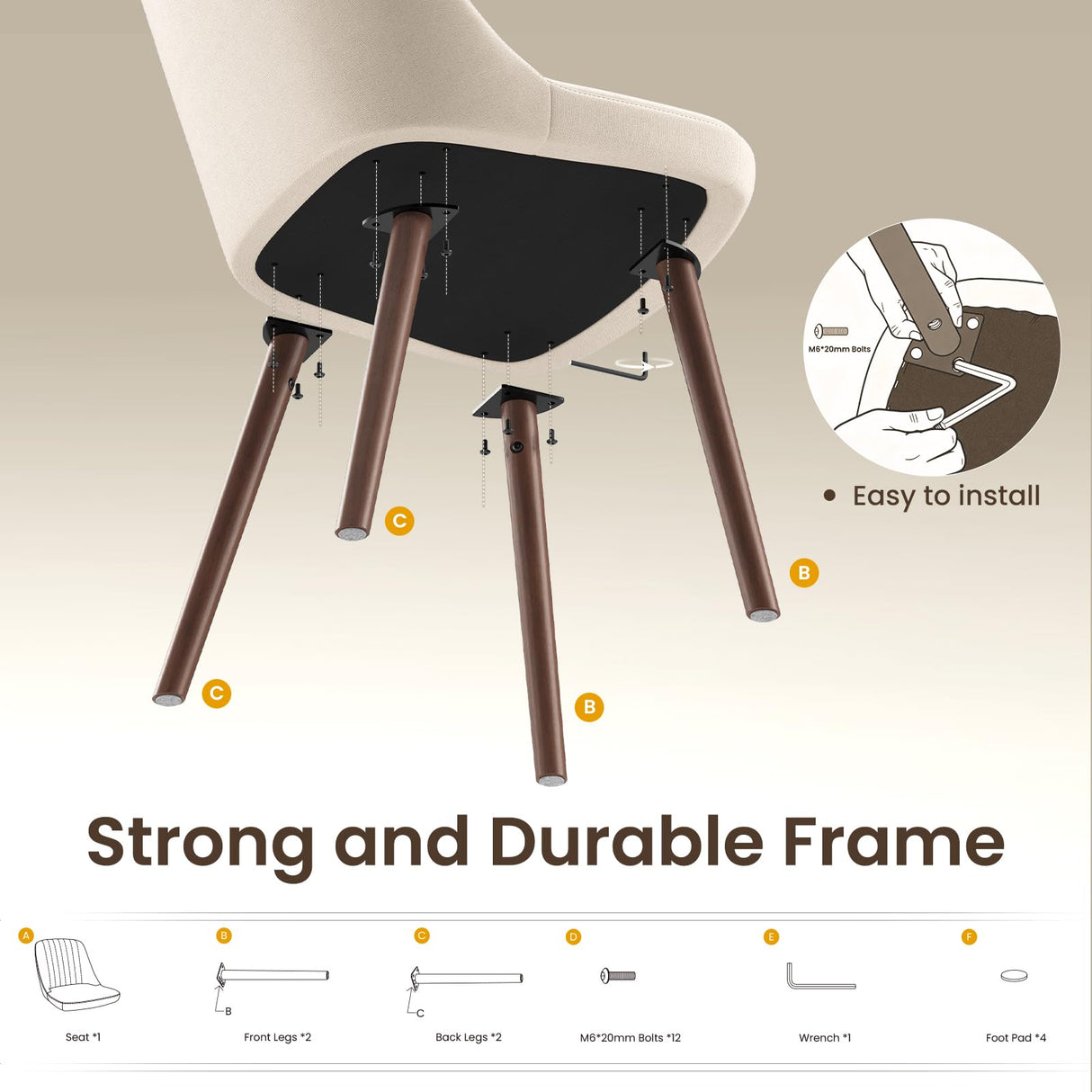 MALOL Upholstered Dining Chairs Set of 4, Modern Fabric Kitchen Chairs with Back, Wood Legs for Kitchen Dining Room Restaurant, Beige MALOL