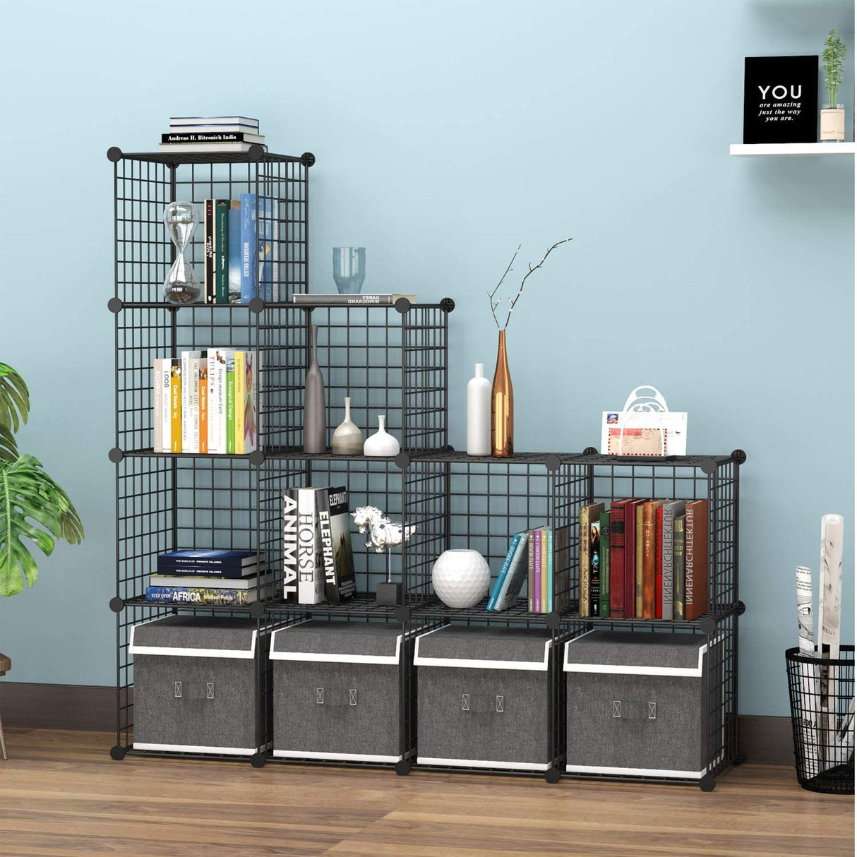 C&AHOME Wire Cube Storage, 12-Cube Storage Organizer Metal, C Grids Storage Bins Shelving, Modular Bookshelf Shelf, Closet Cabinet Ideal for Bedroom, Office 36.6”L x 12.4”W 48.4”H Black C&AHOME