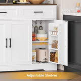 FACBOTALL Tall Kitchen Pantry Cabinet, Farmhouse Food Pantry Cabinet with Doors and Adjustable Shelves, Kitchen Hutch with Countertop and Microwave Stand for Dining Room, Living Room, White FACBOTALL