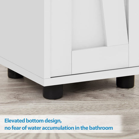 Bathroom Cabinet with Adjustable Shelf, Storage Cabinet for Small Space, Tall Cabinet with Retractable Toilet Paper Rod, Narrow Cabinet with 2 Doors, 8 Compartments (White) Maupvit