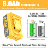 JUNWOOD 4Pack 8.0Ah Replacement for Dewalt 20V Battery Lithium Compatible with XR Max DCB200 DCB201 DCB206 DCB204 DCB207 DCD/DCF/DCG Series JUNWOOD
