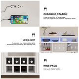 Fluted Home Bar Wine Cabinet with LED Light, Charging Station, Wine Rack - Buffet Cabinet with Storage, Coffee Bar Table, Stylish Fluted Credenza Cabinet for Modern Home Kitchen 47.2" White Svimi