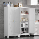 COFaR Metal Storage Cabinet, 61 in Tall Metal Cabinet with 3 Adjustable Shelves and Barn Doors, Farmhouse Accent Cupboard for Garage Kitchen Pantry Office Laundry, White 4 Tiers COFaR