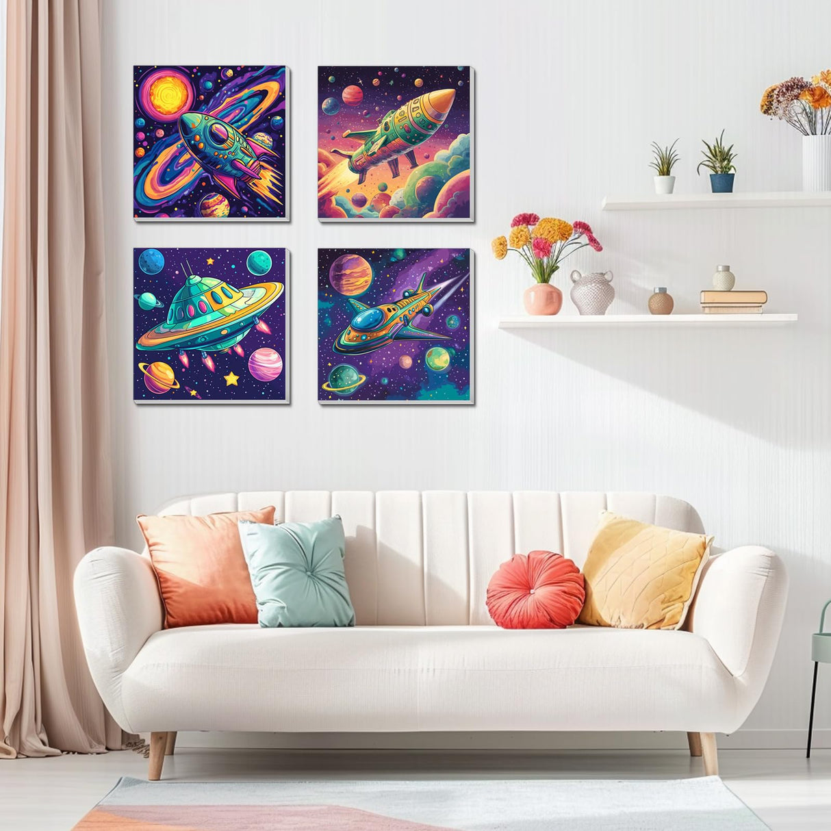 4 Pack Paint by Numbers Kit for Kids, Outer Space Color by Number Painting Kits for Kids Ages 8-12 Astronaut Paint by Numbers with Framed Canvas Children DIY Paints by Number Kits for Beginners 8x8 In AILIBUT