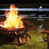 Panovue 42 Inch Outdoor Fire Pit with Grill, Large Firepit Table for Outside, Metal Round Firepits with Lid&Fire Poker,3 in 1 Wood Burning Fire Pits & Outdoor Fireplaces for Backyard,Patio(Black) Panovue