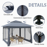 yoyomax 13X13 Outdoor Pop Up Gazebo with Netting, Portable Gazebo Waterproof Patio Canopy Shelter with Double Roof Tops and 169 Square Feet of Shade for Beach Parties, Camping and Picnics - Gray yoyomax