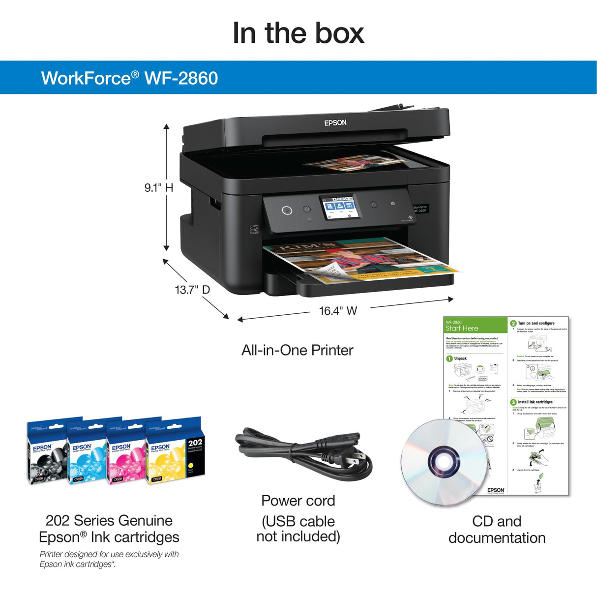 Epson Workforce WF-2860 All-in-One Wireless Color Printer with Scanner, Copier, Fax, Ethernet, Wi-Fi Direct and NFC, Amazon Dash Replenishment Ready Epson