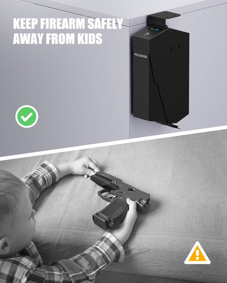 HOLEWOR Gun Safe, Biometric Pistol Safe Fingerprint Quick Access Drop Down Handgun Safe Mount Bedside Gun Safe for Desk Nightstand Car HOLEWOR