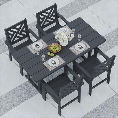 BIVODA 5-Piece Outdoor Dining Set, HDPE All-Weather Patio Table and Chairs Set for 4, Outdoor Patio Furniture Sets with Umbrella Hole for Outside, Deck, Backyard, Garden (Black)