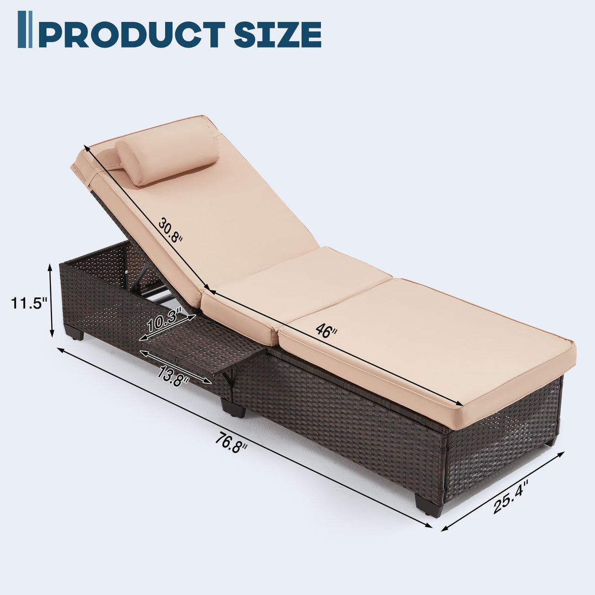 Yalissey Outdoor Lounge Chairs, Pool Lounge Chairs Set of 2, Outdoor Chaise Lounge with Adjustable Backrest & Cup Holder,Khaki Yalissey