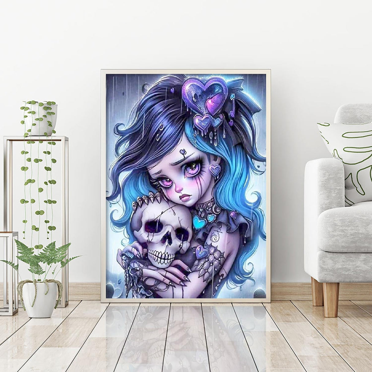 cdjlddww 5D Diamond Painting Kits for Adults, Gothic Diamond Art Kits for Beginners, DIY Skull Round Full Diamond Gemstone Art Rhinestone Painting for Wall Decor 12X16 inch cdjlddww
