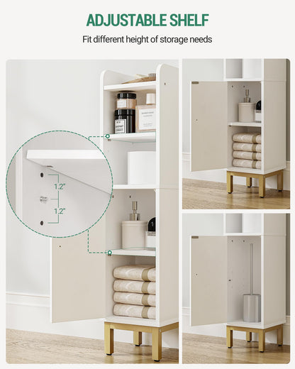 Hzuaneri Bathroom Storage Cabinet, Small Corner Floor Cabinet with Door and Shelves, Narrow Toilet Paper Cabinet, Bathroom Organizer with Adjustable Shelf, for Small Spaces, White BC08203X