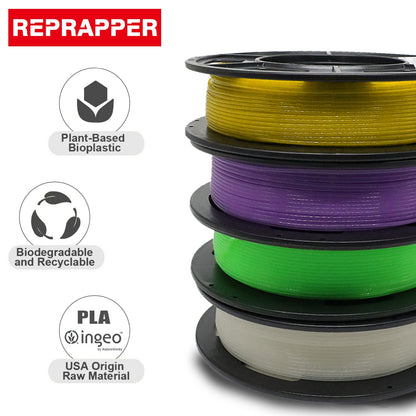 RepRapper 4 x 250g Glow Colors Pack, Glow in The Dark PLA Filament 1.75mm (+- 0.03mm) for 3D Printer, 4x250g Spools - Yellow, Purple, Green, White to Rainbow - WoodArtSupply