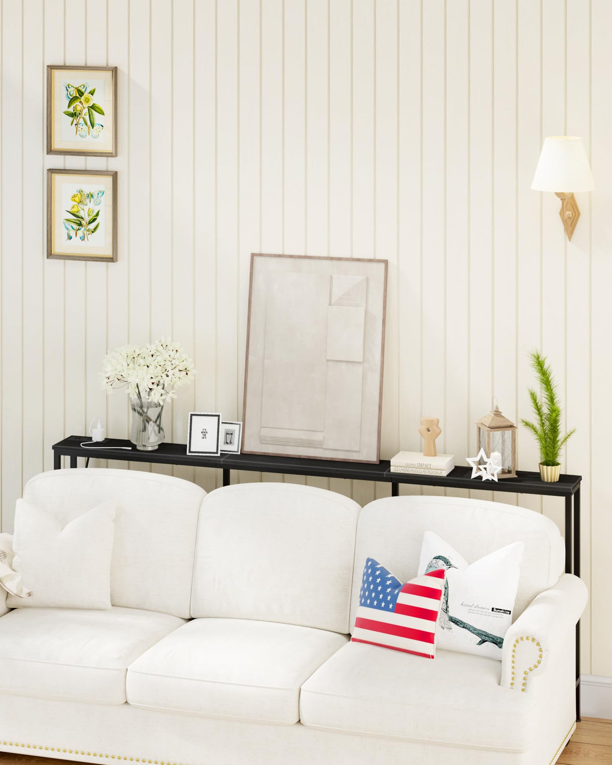 CHOEZON 70.9" Narrow Console Table with Power Outlet 7.1" Skinny Sofa Table, Long Behind Couch Table with Charging Station, Entryway Table for Hallway, Living Room Black TXG18UBB CHOEZON