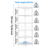 6 Tier NSF Metal Corner Shelf Wire Shelving Unit, 420lbs Capacity Heavy Duty Adjustable Storage Rack with Shelf Liners for Closet Kitchen Bathroom Garage Basement, 72" H x 18" L x 18" D - White pouseayar
