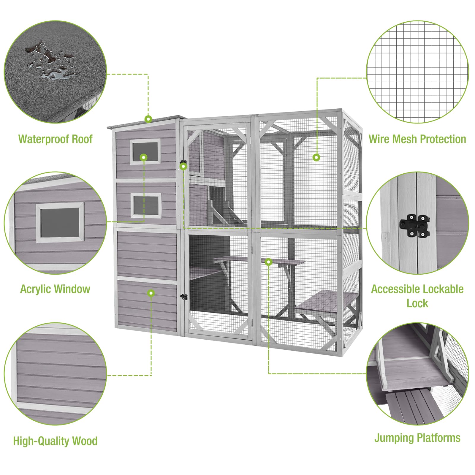 Large Cat Catio Kitty House wih 4 Tiers Cat House for Outdoor Cats Waterproof roof Cat Enclosures,77 Inch - WoodArtSupply