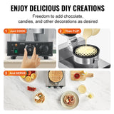VEVOR Commercial Waffle Maker, 1230W Round Waffle Baker Machine, Non-Stick Stainless Steel Belgian Waffle Iron with Temperature and Time Control, Handle, for Restaurant Bakery Snack Bar Family VEVOR