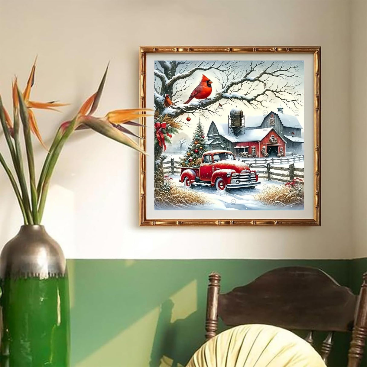 STGLCR Christmas Diamond Painting Kits for Adults, 5D DIY Cardinal Diamond Art Kits for Beginners, Full Drill Red Truck Diamond Painting Kits for Home Wall Decor 12x12 Inch STGLCR