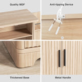 FiveWillowise 70.1" Tall Fluted Pantry Cabinet, Natural Wood Kitchen Storage with Countertop for Microwave, Modern Pantry Organizer Cupboard with Drawer for Dining, Living Room FiveWillowise