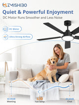 ZMISHIBO Ceiling Fans with Lights and Remote, 52 Inch Black Modern, with 24W 2400LM High Bright LED Light, Quiet Powerful DC Pure Copper Motor for Bedroom, Kitchen, Living Room ZMISHIBO