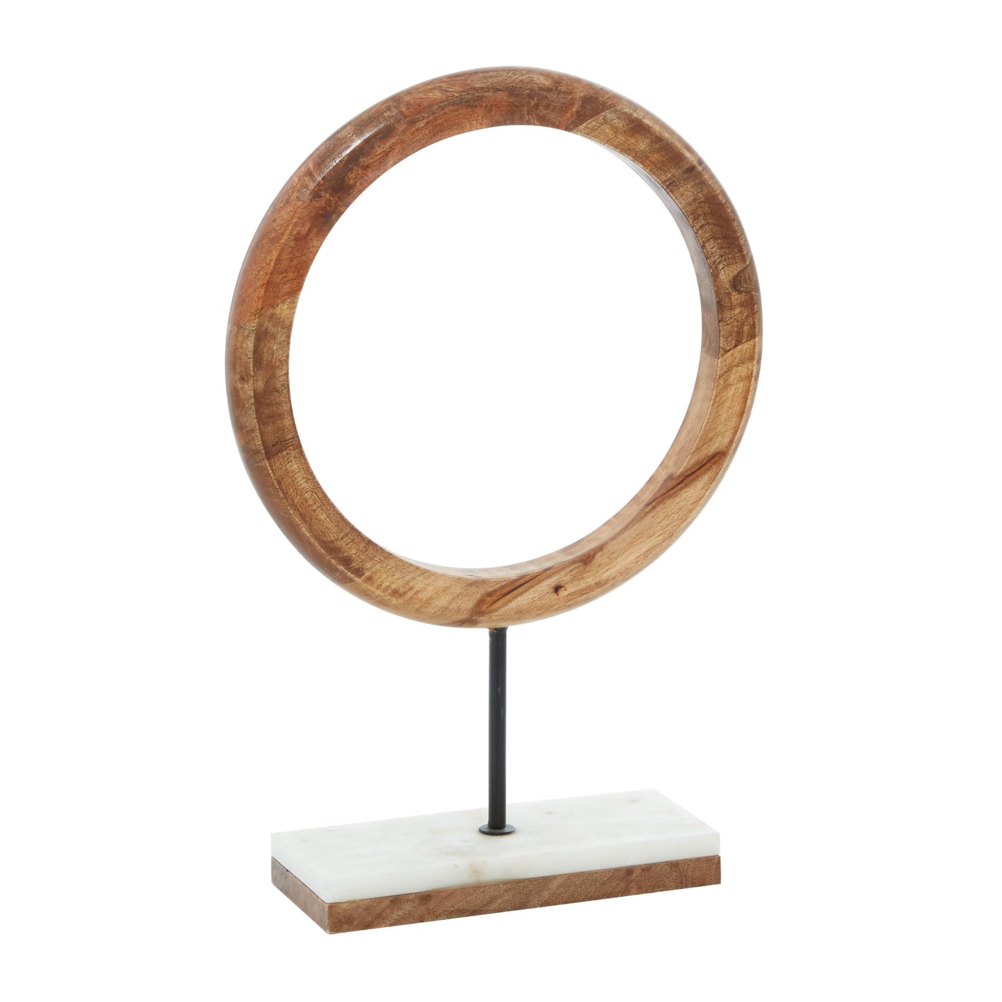 Deco 79 Mango Wood Geometric Decorative Sculpture Circle Home Decor Statue with Marble Stand, Accent Figurine 11" x 4" x 17", Brown