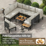 PIZZELLO 12 Pieces Outdoor Patio Furniture w/ 6" Thick Cushion, U-Shaped Sofa Set, All Weather Sectional Conversation Modular Couch for Garden, Deck, Lawn PIZZELLO