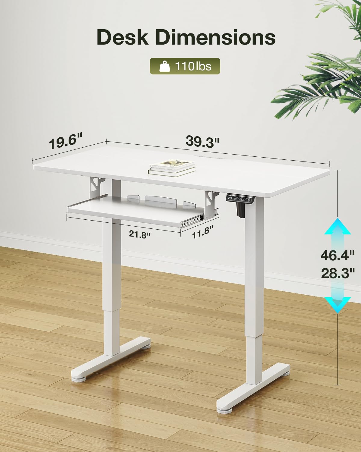 Casaottima Electric Standing Desk with Keyboard Tray, 40 Inch Height Adjustable Small Table, Sit Stand Table, Writing Computer Desk for Home, Office, Workstation, White Casaottima