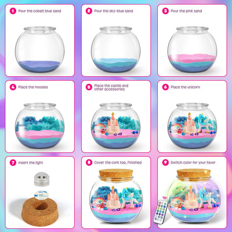 LAOESE Unicorn Gifts for Girls - Unicorns Terrarium Kit for Kids - Birthday Gift for Girl Ages 4 5 6 7 8-12 Year Old - DIY Unicorns Toys Arts and Crafts Kit for Kid LAOESE