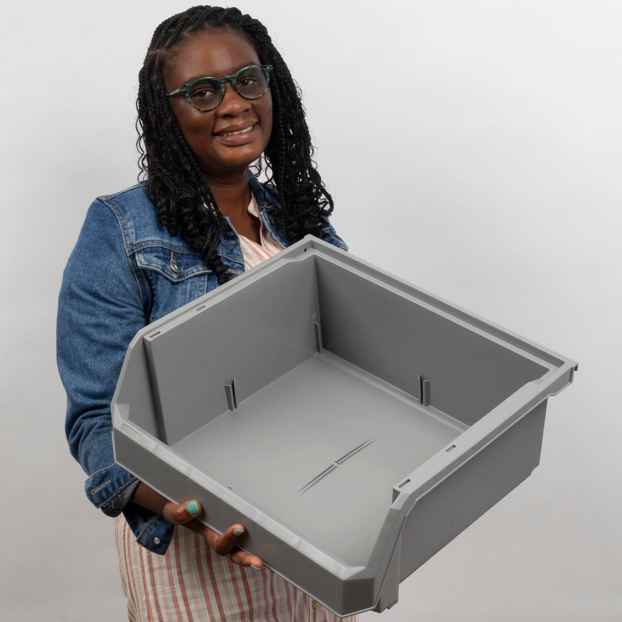 ReadySpace Plastic Containers for Organizing and Storage Bins for Closet, Kitchen, Office, Garage or Pantry Organization, Stackable Bins, Extra Large (14.8" x 16.5" x 7"), 4-Pack, Black ReadySpace