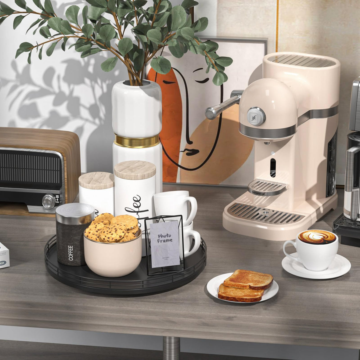 13" Oak Wood Lazy Susan Organizer, Lazy Susan for Cabinet Dining Table Pantry Wood Turntable Organizer Tray for Coffee Table Kitchen Countertop Salt Pepper Spice Organization and Storage Round Black Oroyutor