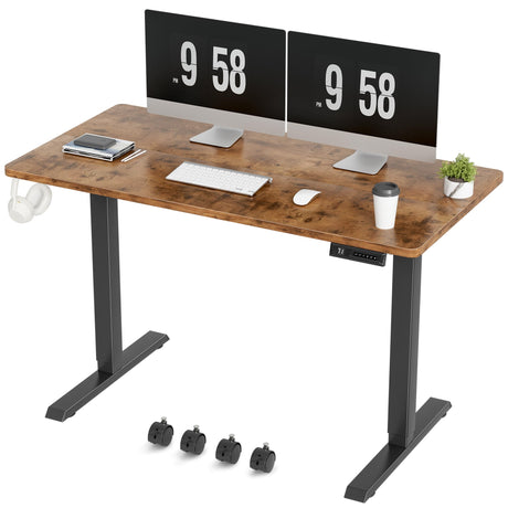 Furmax Electric Standing Desk, 47 x 24 Inches Height Adjustable Desk with Removable Casters, Home Office Computer Desk (Brown) Furmax