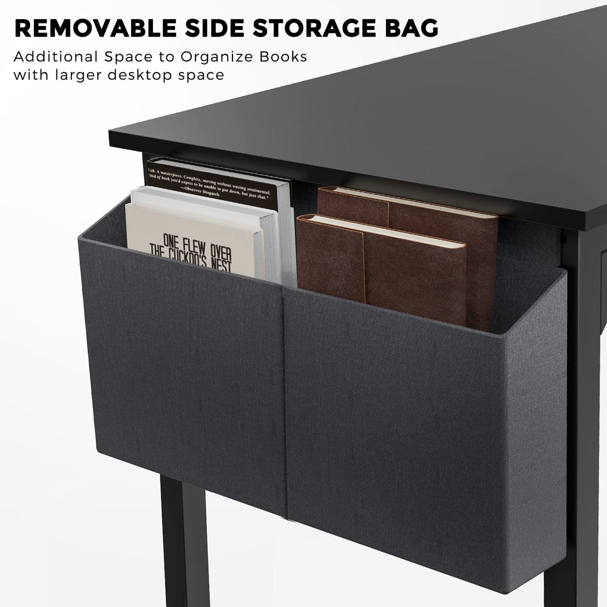 OLIXIS Computer Office Desk, 48 Inch Writing Work Study PC Wood Modern Table with Storage Bag & Headphone Hook Simple Bedroom for 2 Person Kids Student Table, Black OLIXIS