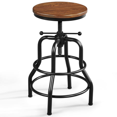 Yaheetech Industrial Bar Stool Vintage Counter Stool Rustic Counter Height Bar Stool Adjustable Metal Stool with Round Wood Seat Kitchen/Dining/Cafe Chair 20-27 Inch Tall, Brown, 1PCS Yaheetech