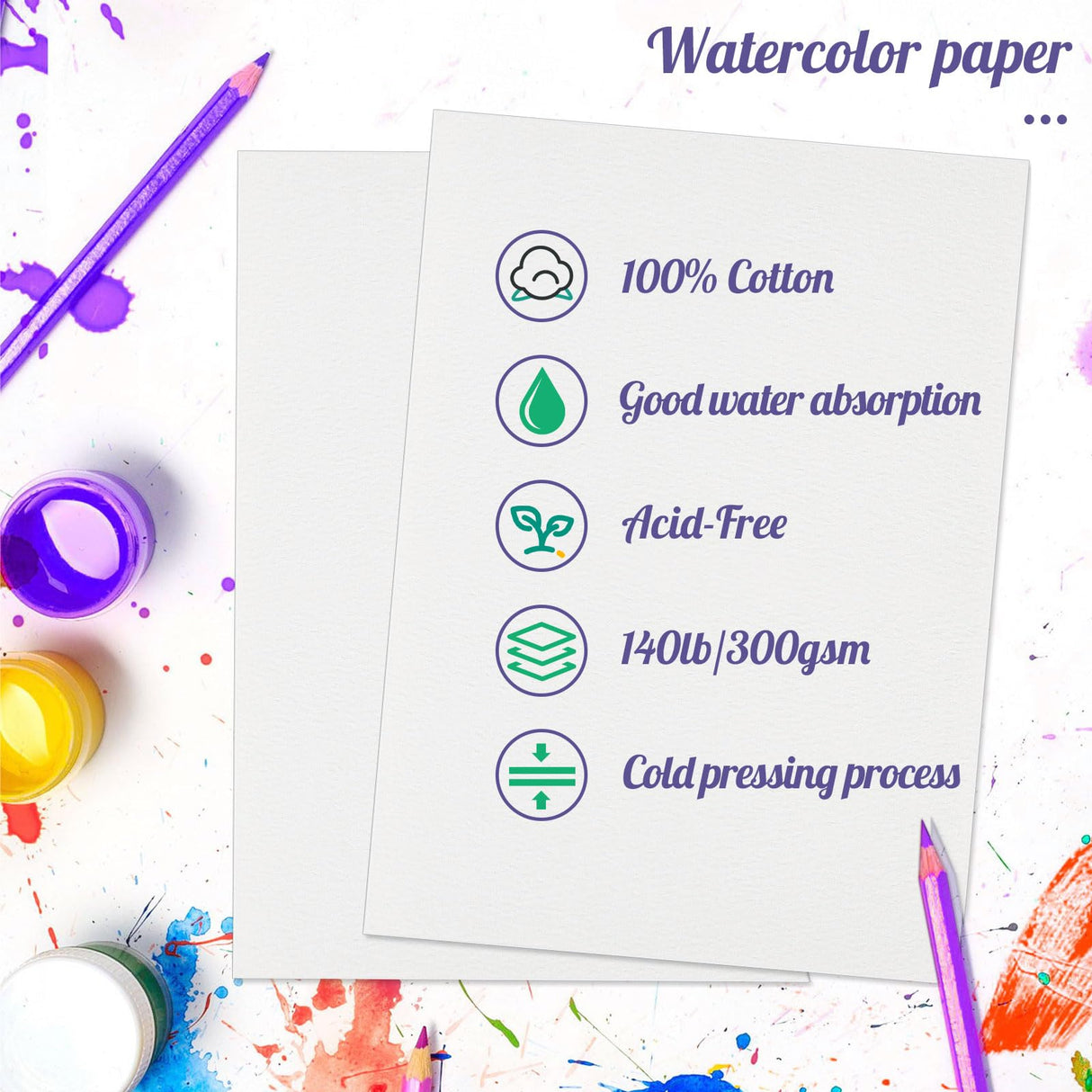 300 Sheets Watercolor Paper, 140 lb/300 GSM Cold Press Watercolor Paper Bulk White Water Color Paper Cotton Paper for Kids Child Students Adults Artists Beginners Drawing Gift Cards(5 x 7 Inch) Prudiut