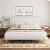 viplov King Size Boucle Bed Frame, Upholstered Platform Bed Frame with Adjustable Headboard, Anti-Collision Soft Rounded Corners, No Box Spring Needed, Easy Assembly, Noise Free, White viplov
